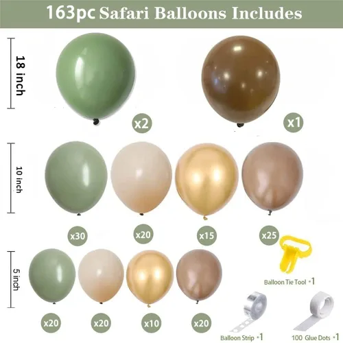 Miniatura 2 de Kit de guirnalda de globos verde salvia, 163 piezas, látex natural, decoraciones de cumpleaños de bosque de safari en la selva, baby shower, fiesta