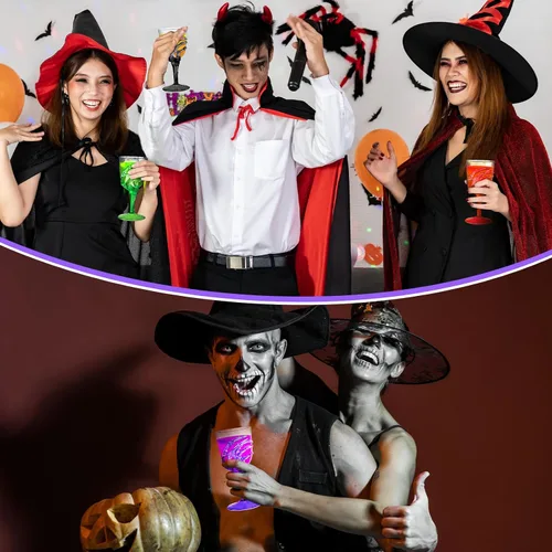 Miniatura 6 de Yungyan Juego de 60 copas de plástico de esqueleto de Halloween de 12 onzas, copas de vino de Halloween a granel, vasos de mano de calavera
