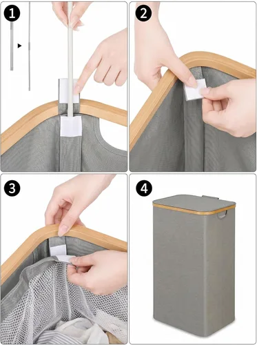 Miniatura 3 de iEGrow Cesto para la ropa sucia con tapa, cesta grande para la ropa sucia de 110 litros con asa y tapa, organizador de ropa plegable con bolsa Gris