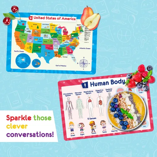 Miniatura 6 de Simply Magic 5 manteles individuales para niños, antideslizantes, lavables y reutilizables, manteles individuales educativos: Mapas del mundo