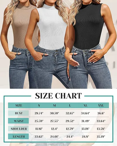 Miniatura 5 de 3 piezas de camisas sin mangas de cuello alto falso para mujer, camisetas elásticas ajustadas, básicas, ligeras, para capas