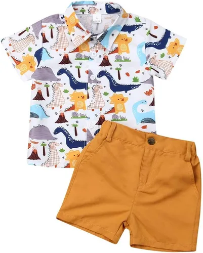 Miniatura 26 de Conjunto de camisa de manga corta con botones y pantalones cortos casuales con diseño de flamingo, para bebés y niños de 1 a 6 años, atuendos