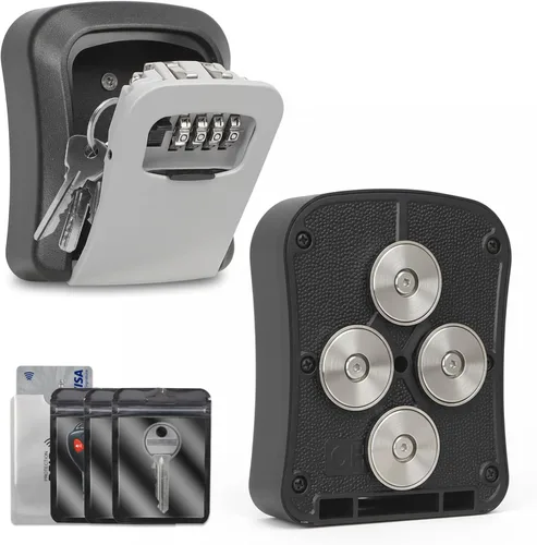Caja magnética para llaves debajo del automóvil, caja de bloqueo de combinación impermeable con imanes fuertes, soporte de código de 4 dígitos