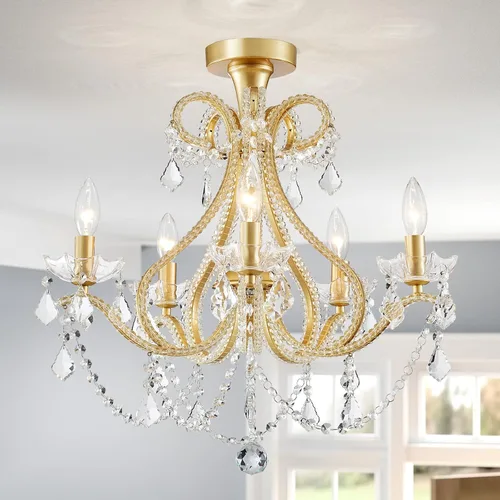 Miniatura 27 de WUZUPS Candelabro colgante de cristal con 5 luces, lámpara de techo moderna para dormitorio, pasillo, bar, cocina, baño, 20.3 pulgadas de alto
