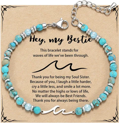 Miniatura 7 de Pulsera de onda/lazo/cruz para mujer, coloridas pulseras de cuentas de piedra natural, regalo único de amistad para mejor amiga, hermana, mejor