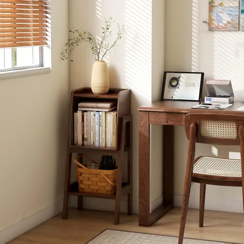 Miniatura 7 de Estante de Escalera 100% Roble Macizo con Gabinete, Mesita de Noche de 32.67" de Alto con Marco Estable para Dormitorio, Pequeña Estantería