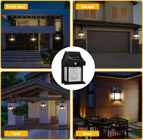 Miniatura 7 de Luces solares impermeables al aire libre, 3 modos de luz de seguridad con sensor de movimiento del atardecer al amanecer, luces de pared alimentadas