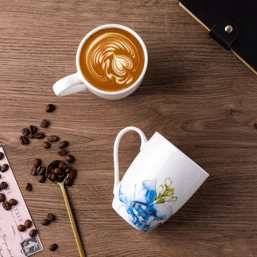 Miniatura 3 de GBhome Juego de 6 tazas de café de 12 onzas, tazas de café de cerámica con flores adhesivas para hombre, mujer, mamá, papá, juego de tazas de café