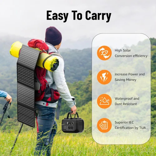Miniatura 8 de Generador de energía solar de 300 W pico/70400 mAh, estación de energía portátil de 260 Wh con paneles de 40 W incluidos, generador solar con salida