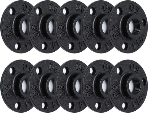 Brida de piso pintada en negro antioxidante de 1/2 pulgada, paquete de 10 accesorios de tubería de hierro maleable para estilo vintage industrial,