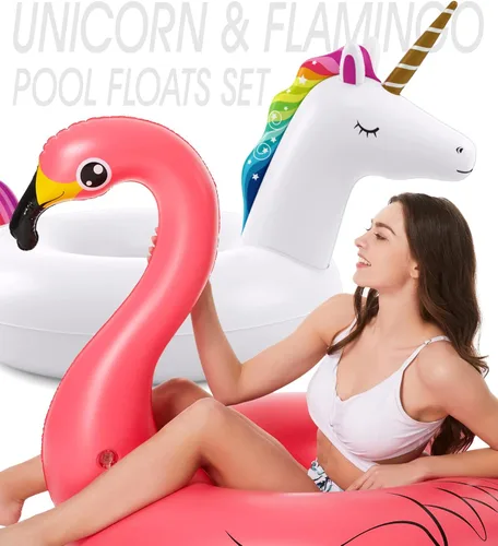 Miniatura 6 de Flotadores de piscina inflables de unicornio y flamenco - Jasonwell, paquete de 2, flotadores de piscina inflables, balsas para piscinas, tubos