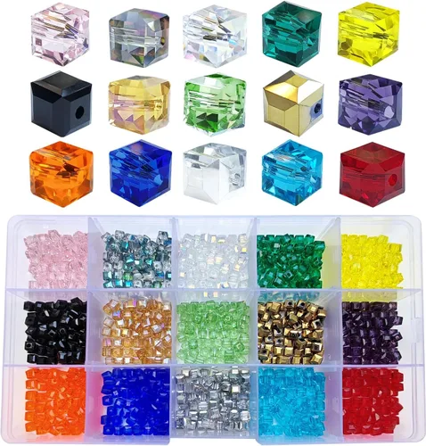 Miniatura 10 de Cuentas de vidrio de bicono de 0.394 pulgadas para hacer joyas, 300 piezas de forma facetada, cuentas espaciadoras de cristal coloridas, surtidos