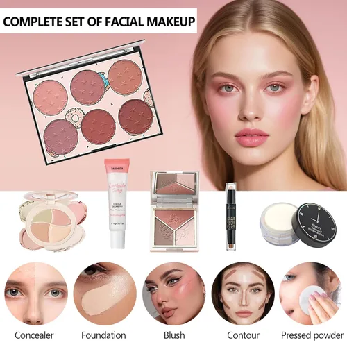 Miniatura 4 de Kit completo de maquillaje de 34 piezas todo en uno para mujeres, incluye paleta de sombras de ojos, barra de contorno, jabón para cejas, juego