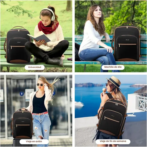Miniatura 8 de LOVEVOOK Mochila de viaje para llevar a bordo, Mochilas de viaje 1 negro-marrón