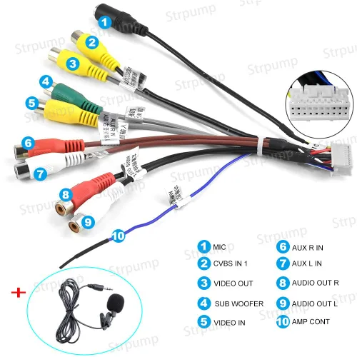 Miniatura 2 de Radio de Coche Estéreo 20PIN RCA Cables de Audio y Video con Salida de Subwoofer, Entrada de Micrófono para Radio Estéreo Android de Terceros