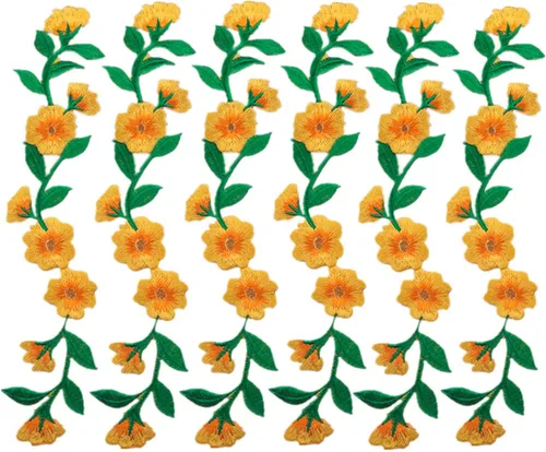 MSCFTFB 6 parches bordados de flores de 9 1/2 pulgadas de largo, apliques para planchar para recortar ropa, zapatos, jeans, adornos de ropa (dorado)