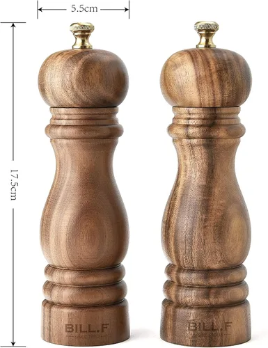 Miniatura 6 de BILL.F - Molinillo de pimienta, molinillo de sal y pimienta de madera, molinillo de sal manual de madera de acacia, juego de molinillo de pimienta