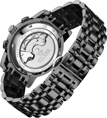 Miniatura 4 de OLEVS Relojes automáticos para hombre, impermeable, vestido de lujo, cuerda automática, esqueleto mecánico, tourbillon, fase lunar, acero