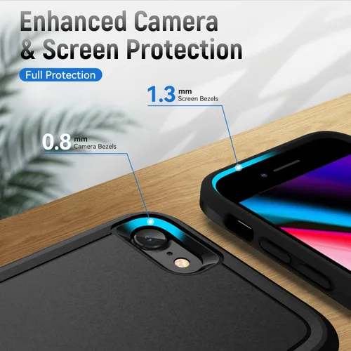 Miniatura 4 de Funda para iPhone SE 2022 (3ª)/2020 (2ª)/iPhone 7/8, con protector de pantalla, [prueba de caídas de grado militar], resistente, resistente, a Negro