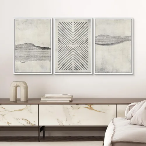 Miniatura 694 de SIGNWIN Lienzo enmarcado para pared, arte con pinceladas de flujo neutro en tonos beige abstractos, ilustraciones, arte moderno, decorativo
