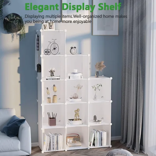 Miniatura 4 de C&AHOME Organizador de almacenamiento en cubos, estantes de 12 cubos, armario de armario, estante modular de plástico para libros, ideal para Milky
