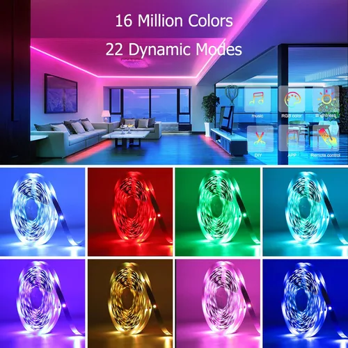Miniatura 3 de KEELIXIN Tira de luces LED RGB con sincronización de música con aplicación y control remoto (50 pies-2 rollos)