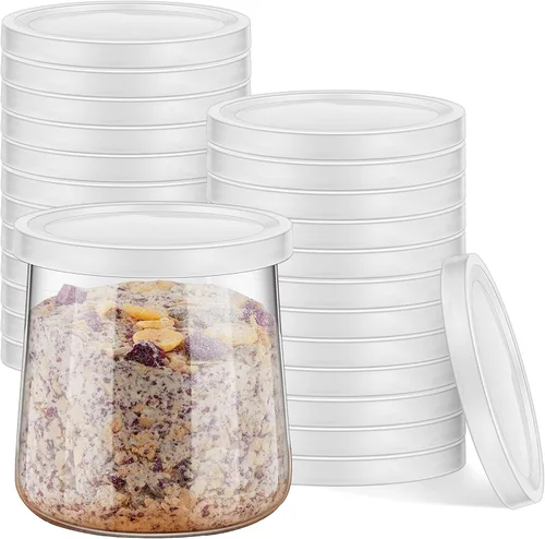 Miniatura 8 de Tessco for you 48 tapas para recipientes de yogur, tapas de plástico para frascos, no incluidas, repuesto compatible con tapa de yogur Oui