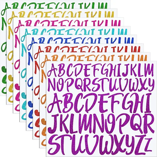 TaoBary 416 calcomanías de letras de Navidad, 8 hojas de calcomanías del alfabeto, 2 tamaños, letras autoadhesivas cursivas de vinilo, decoración