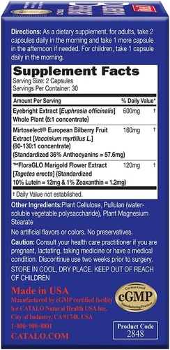 Miniatura 2 de CATALO Bilberry Eyebright Extract Gold - para la fatiga y la visión borrosa - Vitaminas oculares con arándano luteína y zeaxantina suplementos
