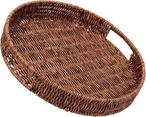 SEDISON Bandeja de mimbre tejida a mano de 13.8 pulgadas para mesa de café, decoración de cocina, bandeja grande de ratán