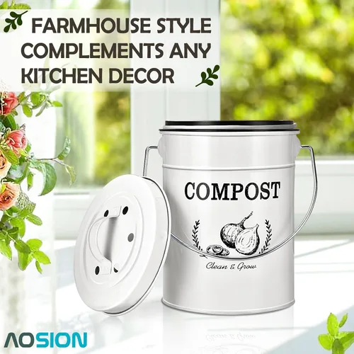 Miniatura 6 de AOSION Contenedor de compostaje para encimera de cocina, contenedor de compostaje interior resistente al olor con tapa y bolsas de compost