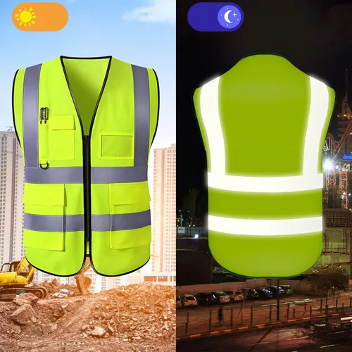 Miniatura 4 de Chaleco de seguridad personalizado para hombres con logotipo, chaleco de seguridad reflectante de alta visibilidad personalizable con bolsillos