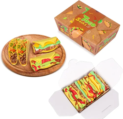 AGRIMONY Divertidos calcetines con diseño de hamburguesa y hotdog con tacos y palomitas de maíz, calcetines de comida novedosos para cumpleaños,