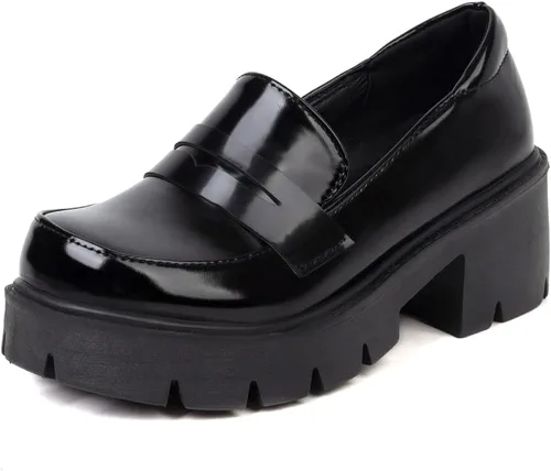 Mary Janes - Mocasines cómodos con plataforma de tacón medio grueso punta redonda clásica sin cordones zapatos de vestir Oxfords vintage