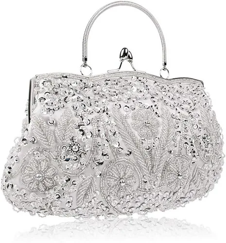 Miniatura 27 de Bolso de noche de diseñador floral con cuentas de lentejuelas diseño vintage besos cerradura satén embrague bolso bolso de mano de boda fiesta