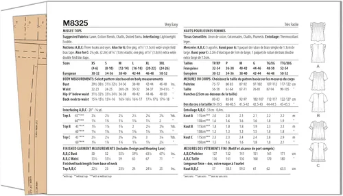 Miniatura 2 de McCall's Kit de patrones de costura Misses' Tops, código de diseño M8325, tallas XSM-SML-MED