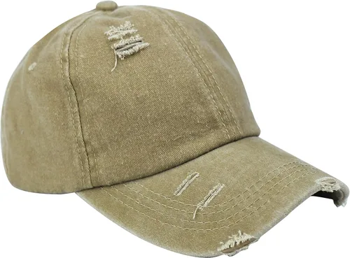 Miniatura 5 de Muryobao Gorra de béisbol ajustable de algodón desgastado para mujer, diseño de cola de caballo y moño desordenado
