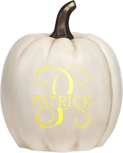 Miniatura 2 de Let's Make Memories - Calabaza personalizable con luz y apellido familiar e inicial para decoración otoñal de Halloween, para interiores y Crema