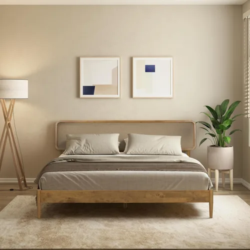 Miniatura 10 de NTC Lupin - Base de cama de madera con cabecero, base de madera de roble macizo y goma con listones silenciosos y soportes centrales de madera