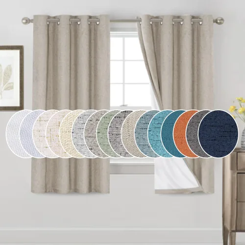 Miniatura 168 de Primitive - Cortinas opacas 100 % de lino texturizado natural para dormitorio, sala de estar, cortinas para ahorra energía, tela de arpillera