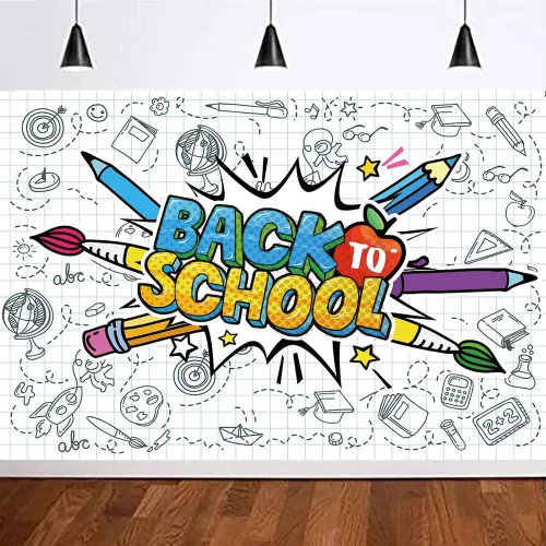 Miniatura 2 de Telón de fondo de dibujos animados de 7 x 5 pies para decoración de aula, primer día de escuela, telón de fondo de fotografía, suministros de fiesta