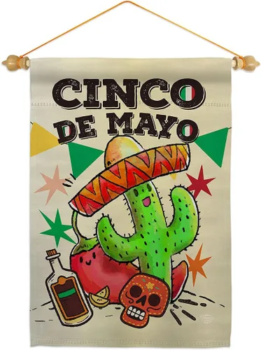 Miniatura 9 de Bandera de arpillera para jardín del Cinco de Mayo, fiesta de verano, cactus y piñata, sombrero para fiesta mexicana, pequeño regalo decorativo