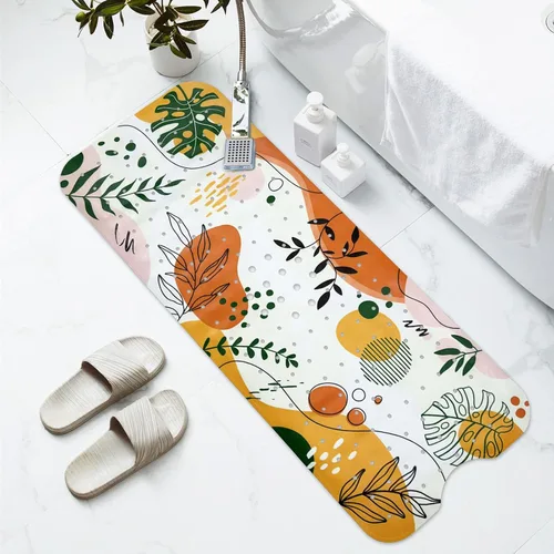 Miniatura 2 de Tapete antideslizante de 40 x 16 pulgadas, extra largo, bohemio, para bañera, tapete decorativo para bañera con orificios de drenaje, ventosas