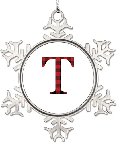 Miniatura 25 de Monograma inicial letra A copo de nieve, adornos de letras rojas y negras a cuadros para árboles de Navidad, adornos de Navidad personalizados