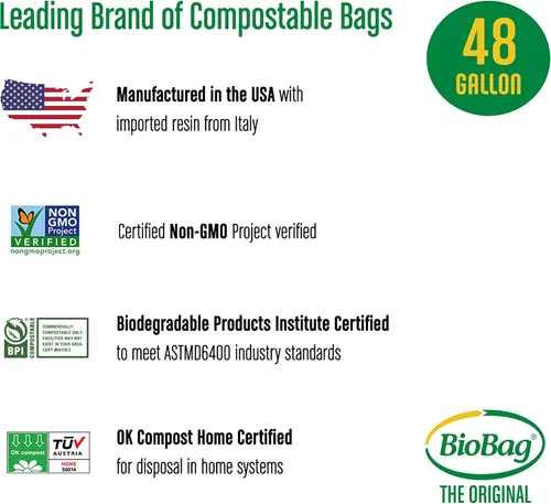 Miniatura 3 de BioBag (USA) La bolsa compostable original, 48 galones, 80 unidades, 100% bolsas de basura compostables certificadas para desechos de alimentos