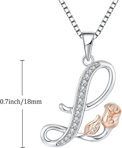Miniatura 6 de STARCHENIE Collar con inicial para mujer, plata de ley, 26 letras del alfabeto, colgante de flor de rosa, regalos para familiares, hermanas y amigas