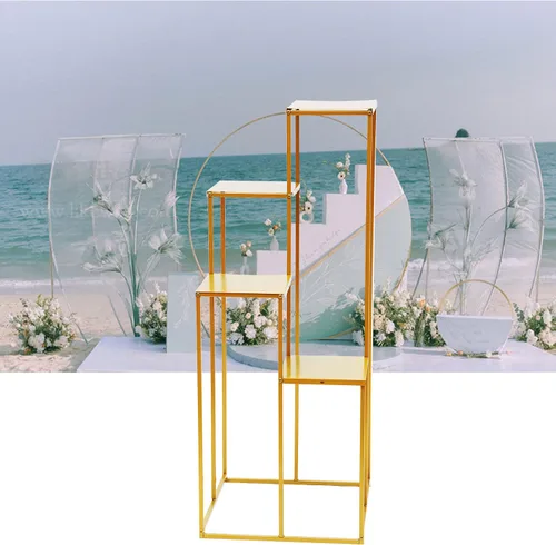 Miniatura 3 de LOYALHEARTDY Soporte para flores de boda, soporte de metal para jarrón, columna de metal para piso, dorado de 4 capas, decoración de boda, camino