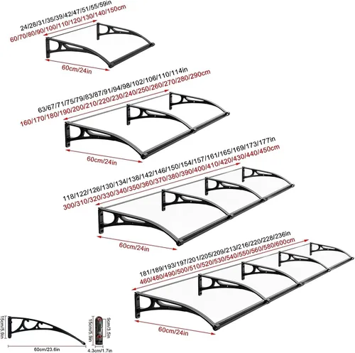 Miniatura 4 de Toldo transparente para puerta delantera, toldo para exteriores, protección contra la lluvia UV, nieve, toldo para patio, refugio de lluvia