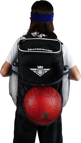 Miniatura 4 de Mochila de fútbol con compartimento para pelotas - Para niños y niñas La bolsa se adapta a todos los equipos de fútbol y equipo de gimnasio (negro)