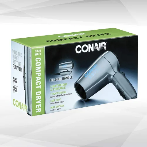 Miniatura 8 de Conair - Secador de cabello de viaje con doble voltaje, 1875 W, secador compacto con mango plegable, gris, (paquete de 4)
